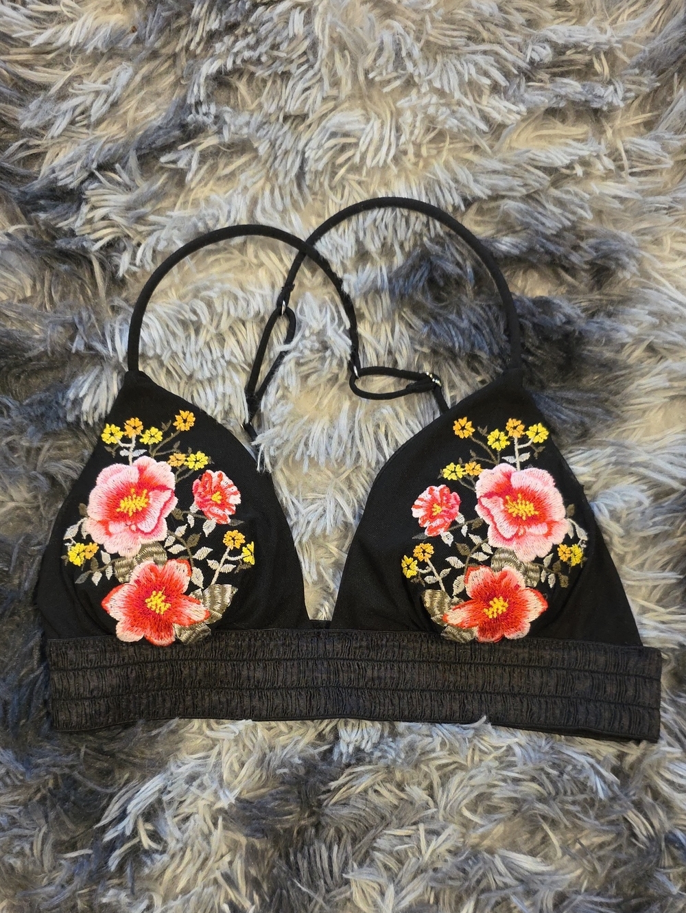 H&M Black Florial Triangle Top